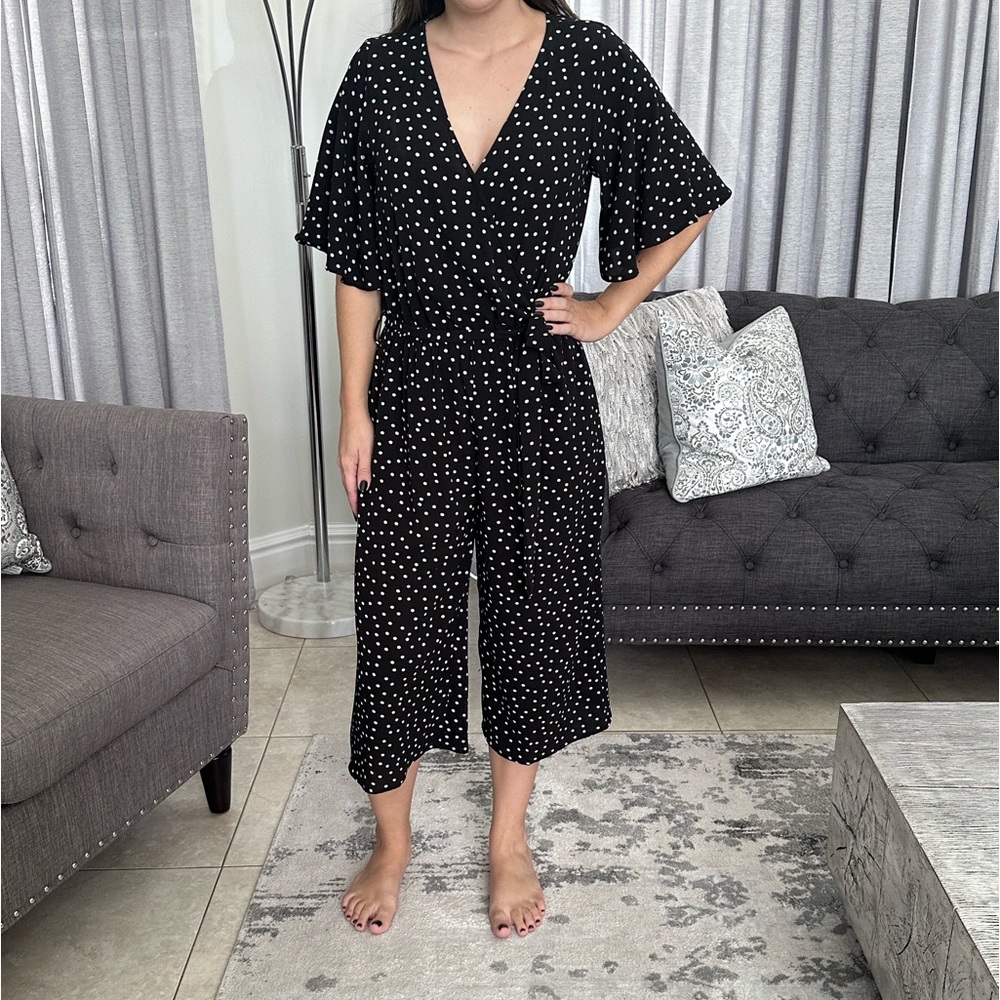 One Clothing black and white polka dot culotte jumpsuit